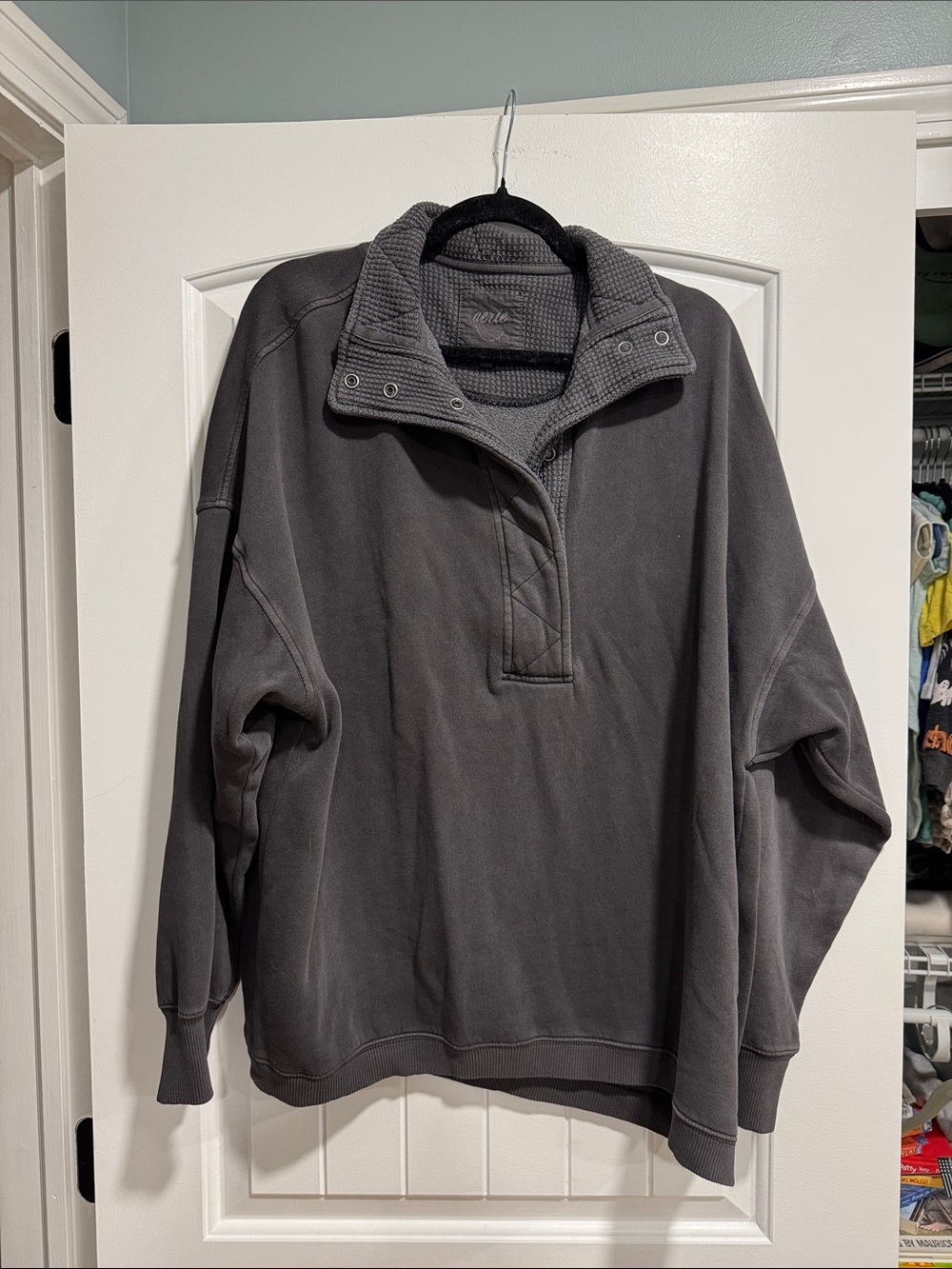 Aerie Charcoal Gray Half-button Pullover Sweatshirt